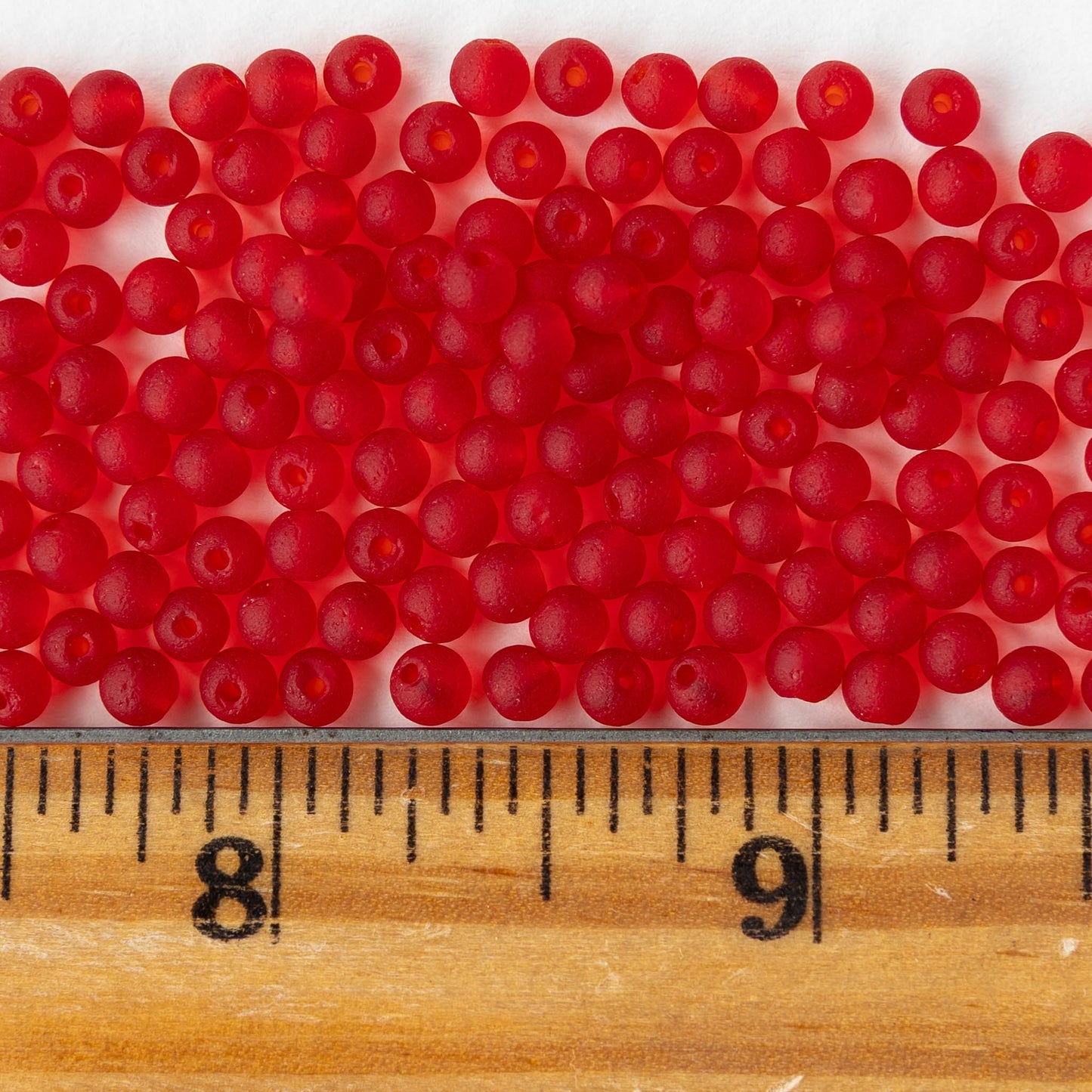 4mm Round Glass Beads - Matte Red - 300 beads