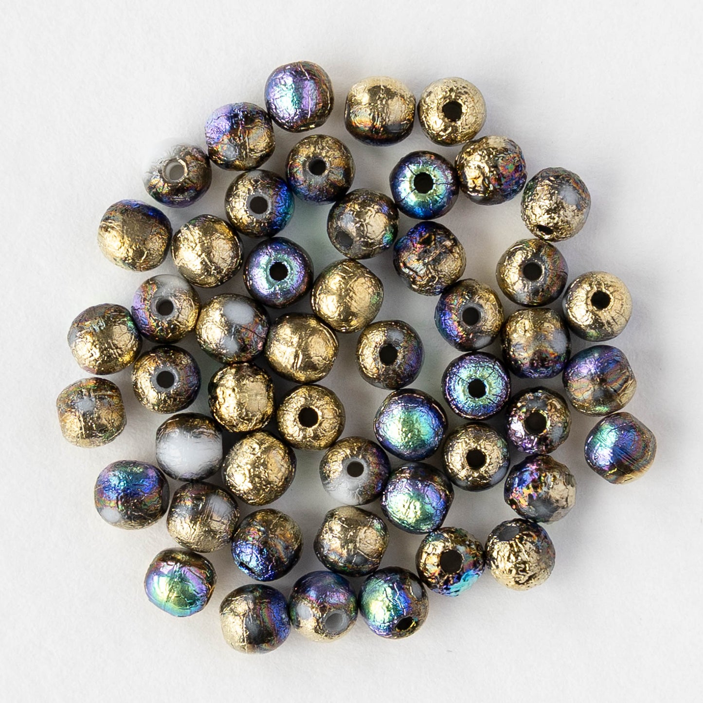 4mm Round Glass Beads - Etched White Gold AB - 50 beads