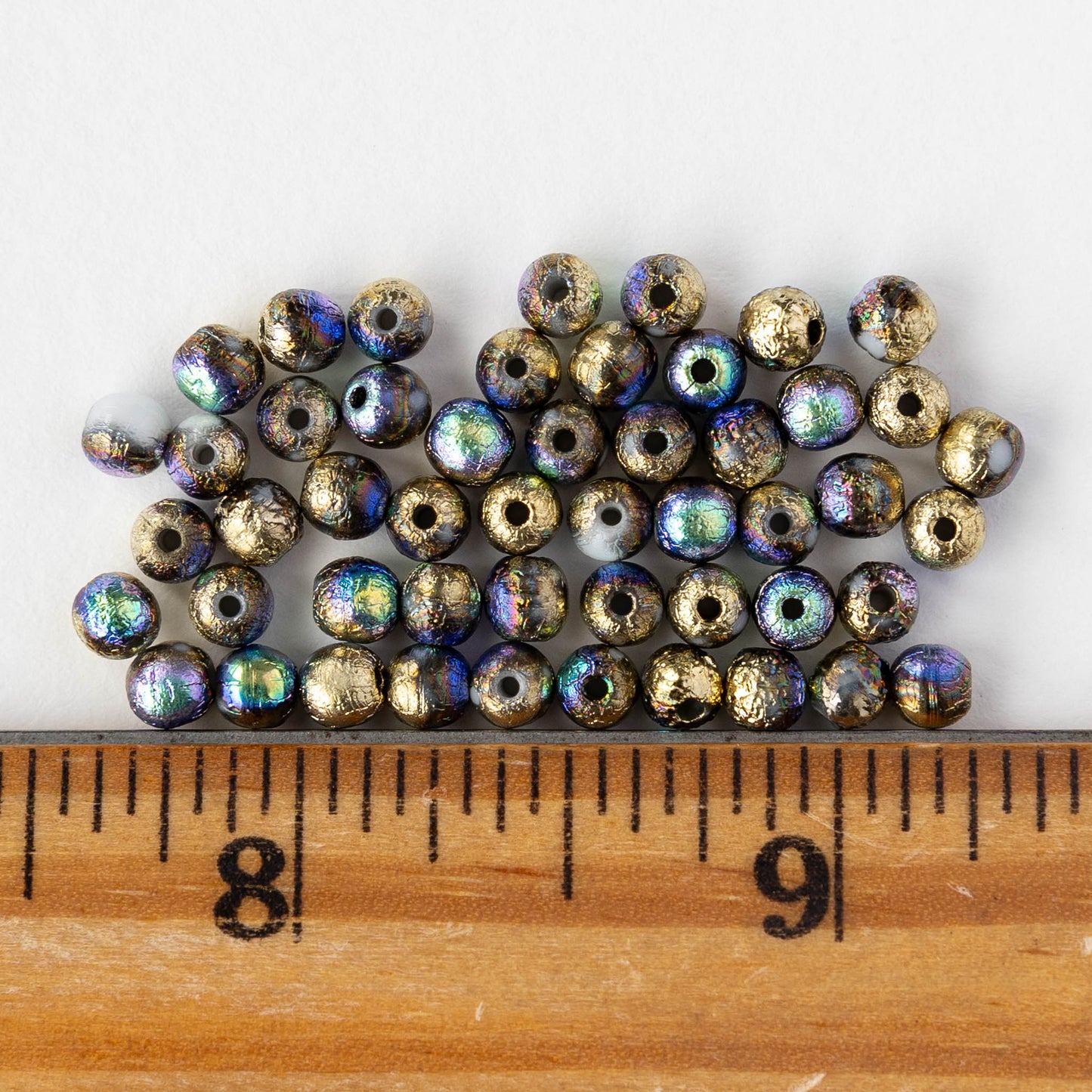 4mm Round Glass Beads - Etched White Gold AB - 50 beads