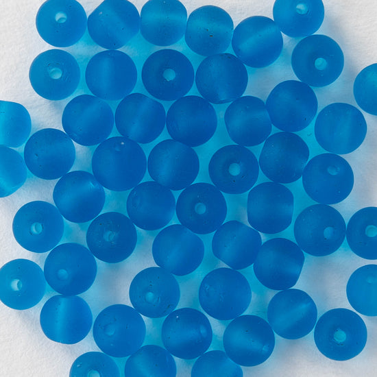 5mm Frosted Glass Rounds - Pacific Blue - 16 Inches