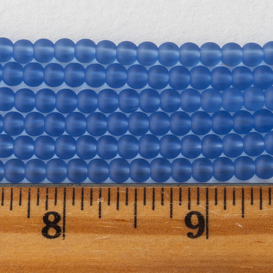 5mm Frosted Glass Rounds Beads - Sapphire Blue - 16 Inches