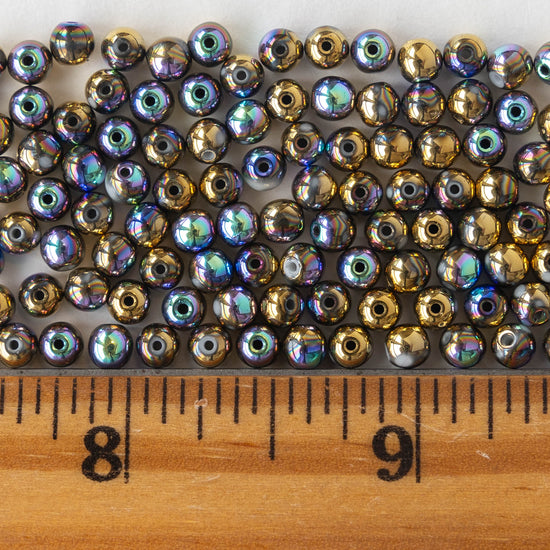 4mm Round Glass Beads - Metallic Blue Gold - 120