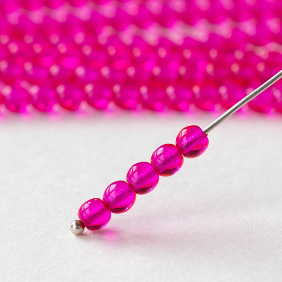 4mm Round Glass Beads - Hot Pink - 100 beads