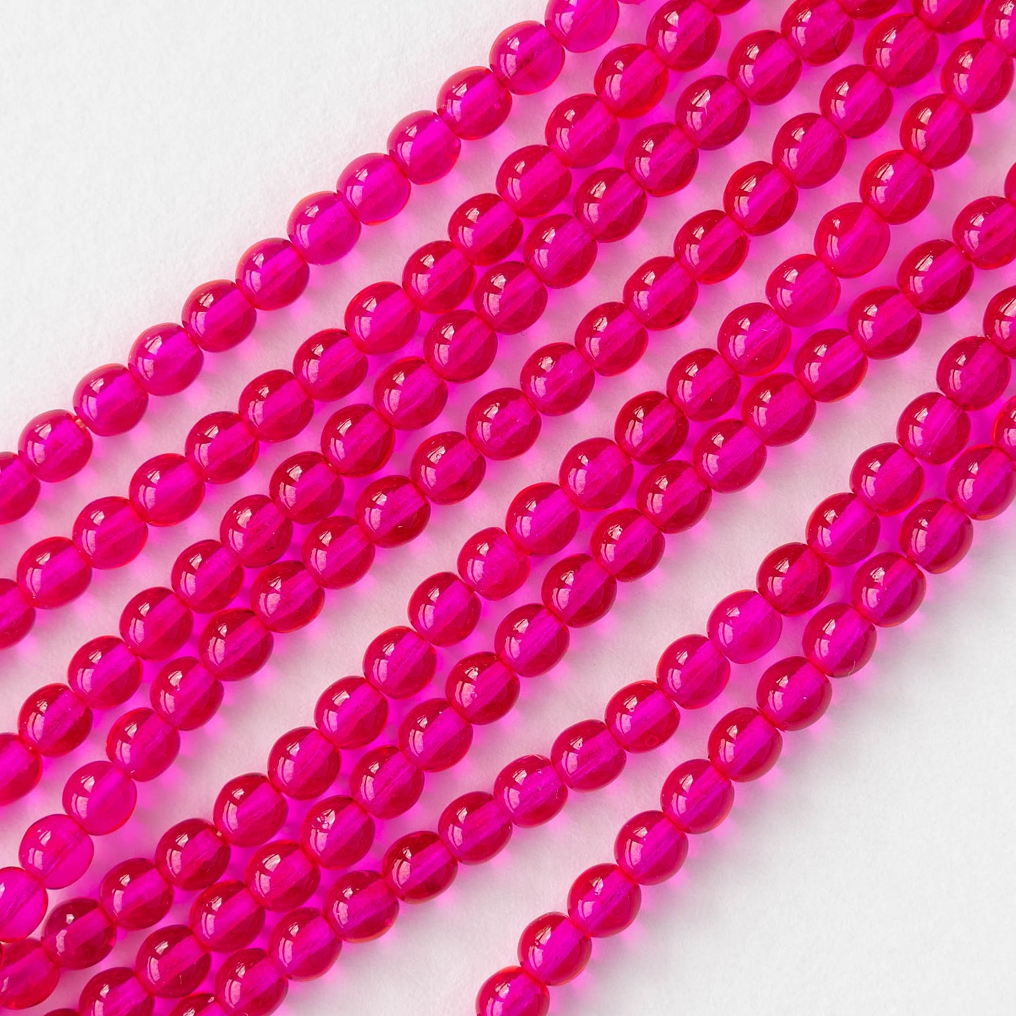 4mm Round Glass Beads - Hot Pink - 100 beads