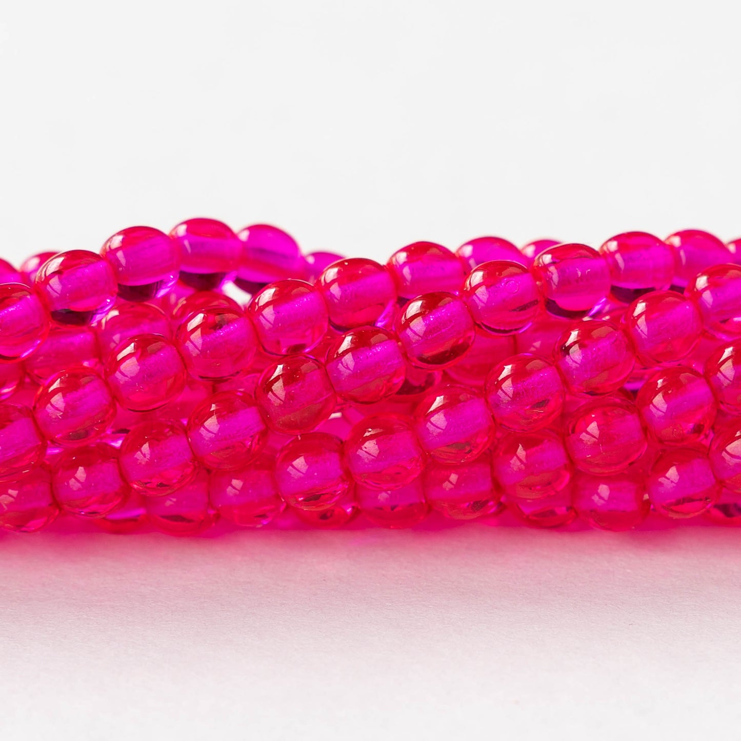4mm Round Glass Beads - Hot Pink - 100 beads