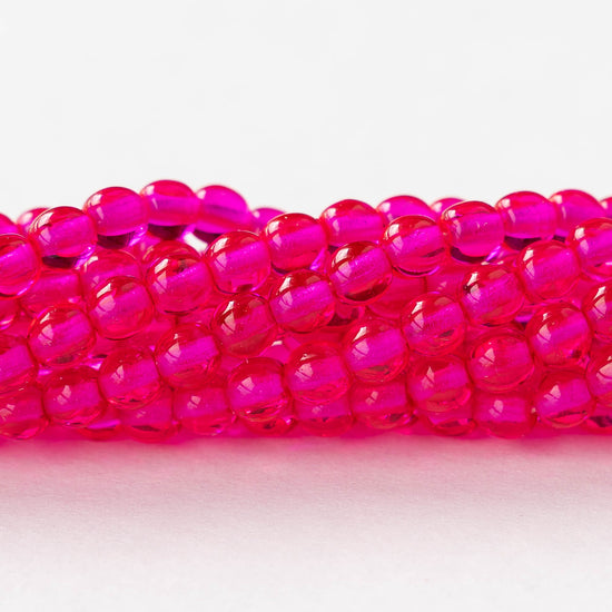 4mm Round Glass Beads - Hot Pink - 100 beads