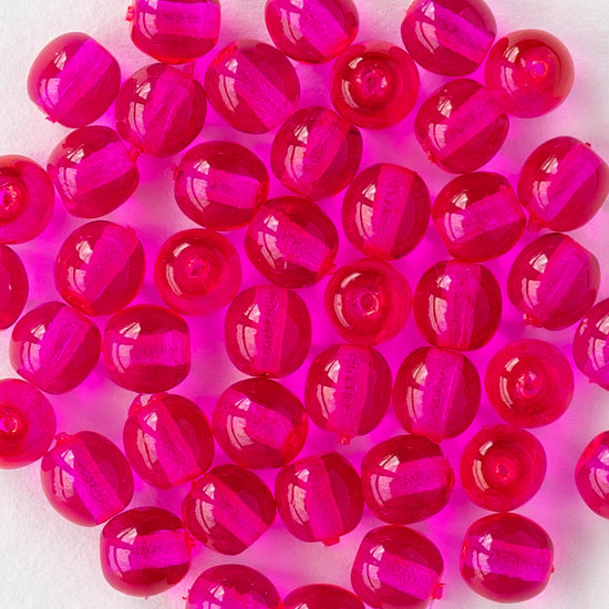 4mm Round Glass Beads - Hot Pink - 100 beads