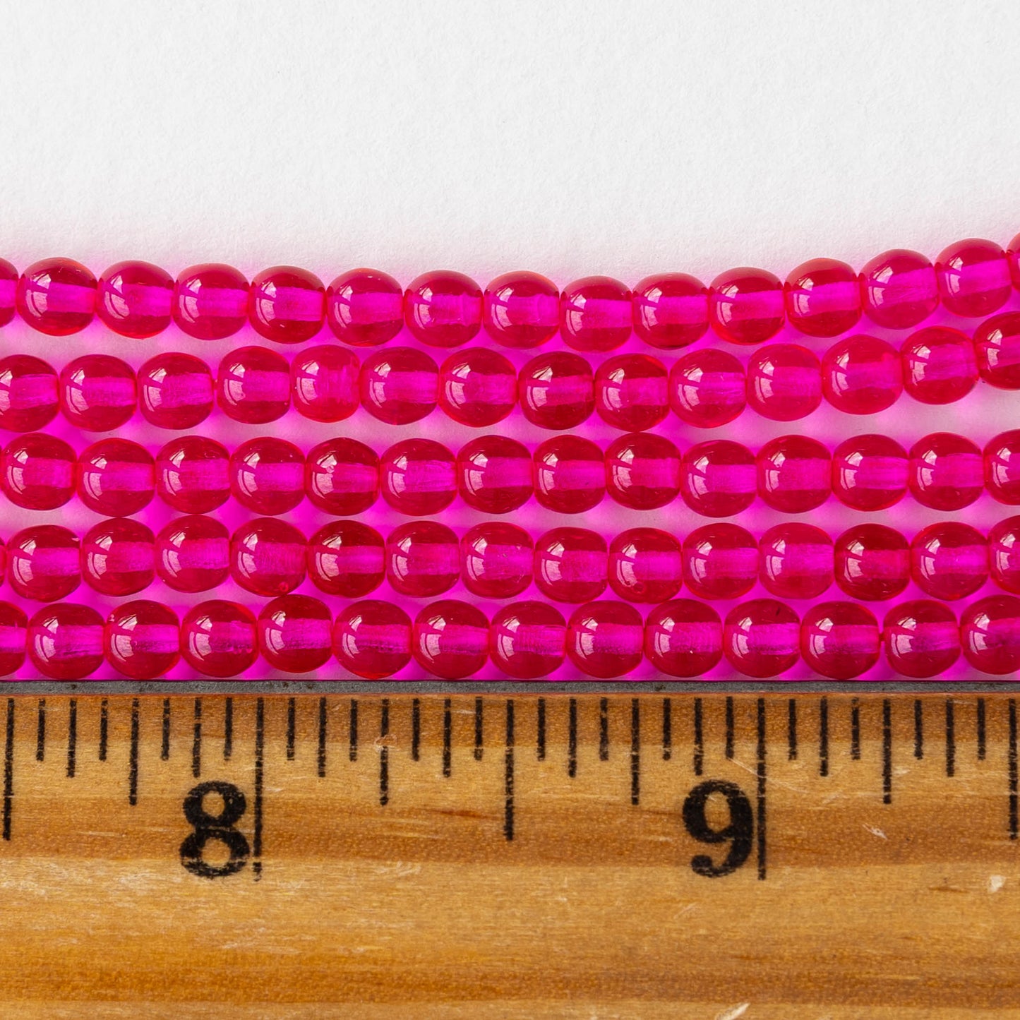 4mm Round Glass Beads - Hot Pink - 100 beads