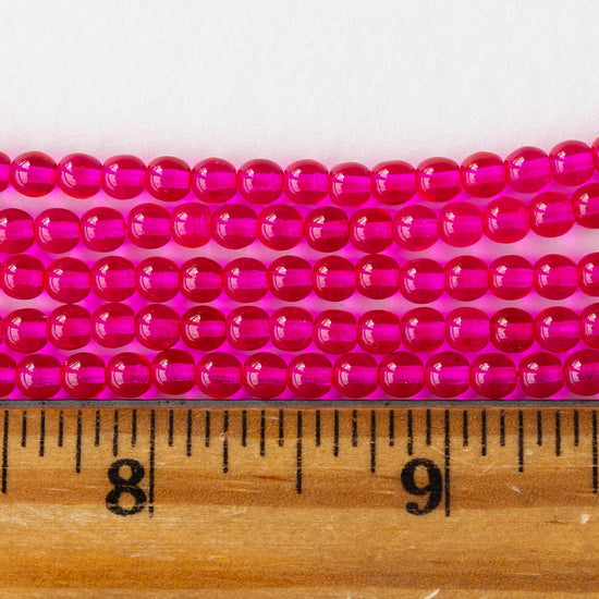 4mm Round Glass Beads - Hot Pink - 100 beads
