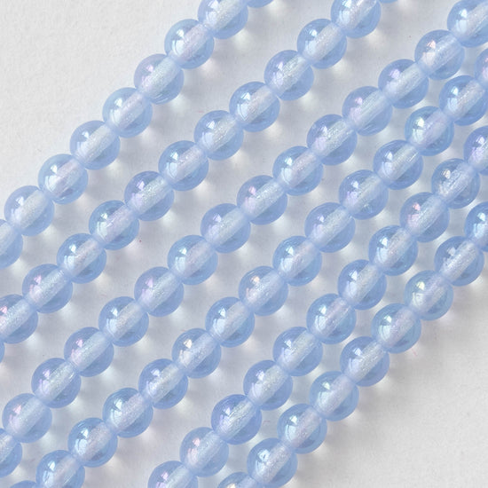 4mm Round Glass Beads - Lt Sapphire Blue AB - 100 Beads