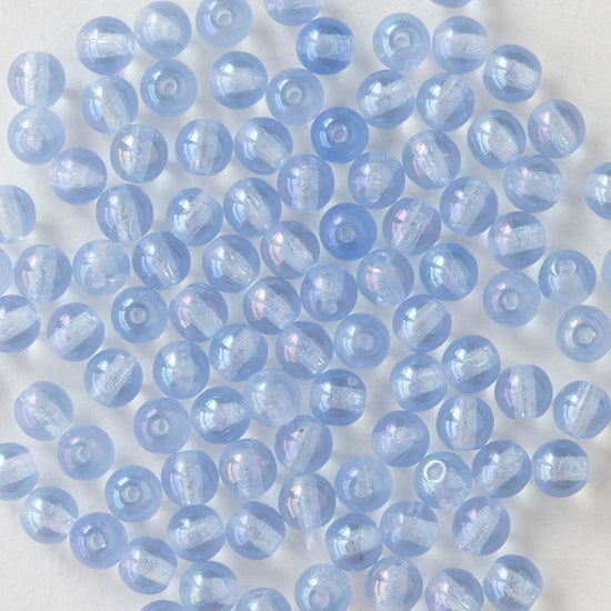 4mm Round Glass Beads - Lt Sapphire Blue AB - 100 Beads