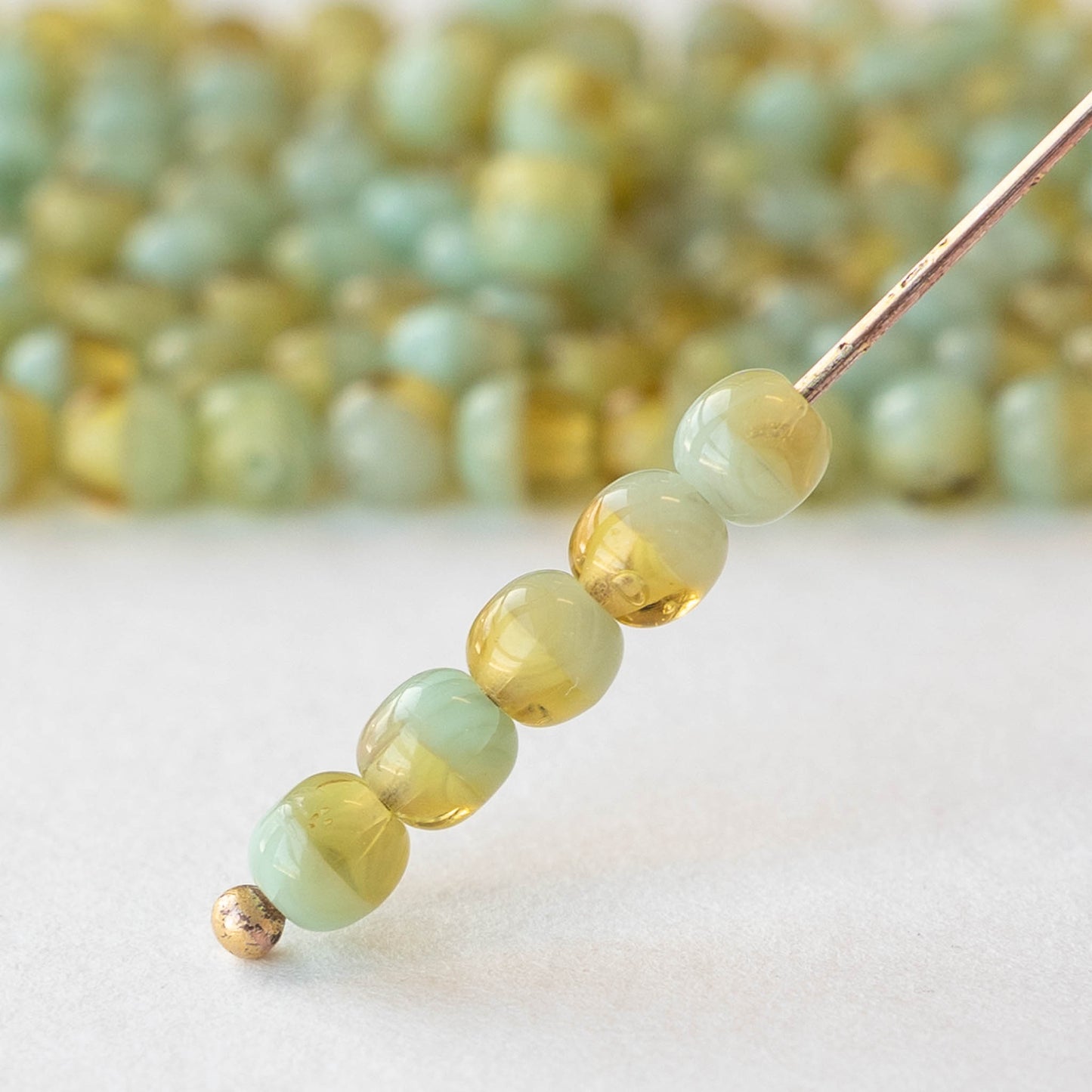 3mm Round Glass Beads - Light Green Amber Mix - 120 Beads