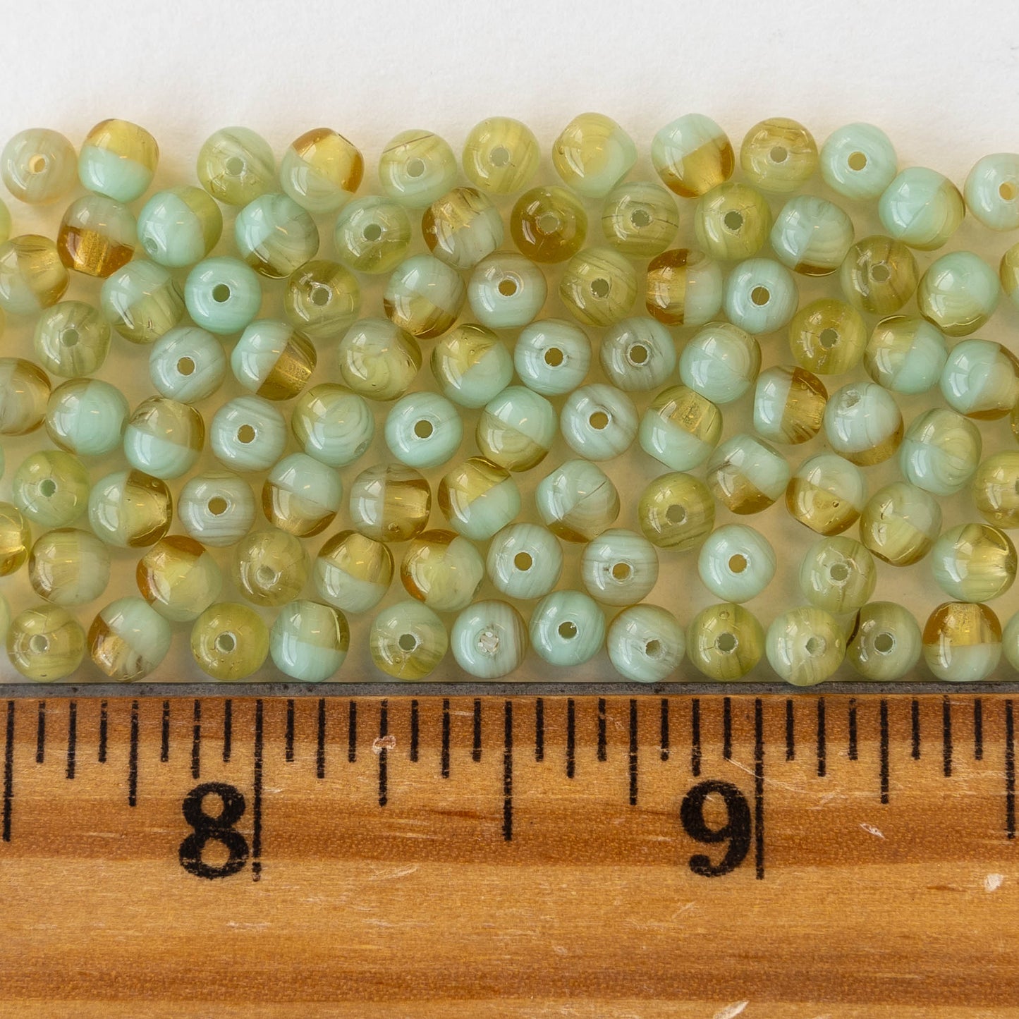 3mm Round Glass Beads - Light Green Amber Mix - 120 Beads