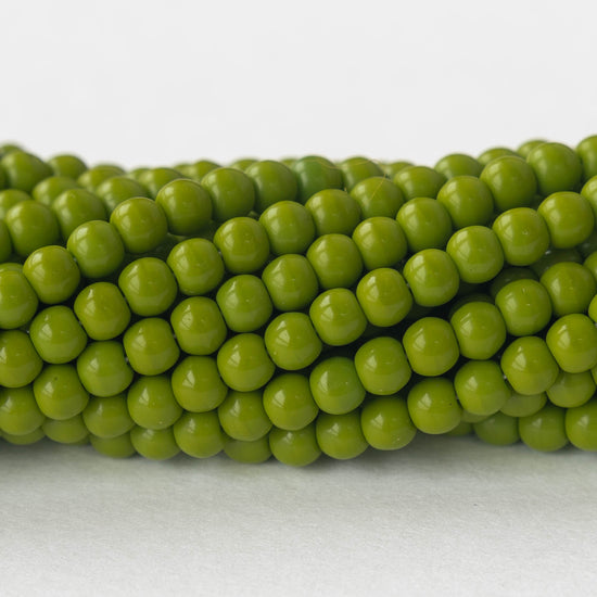 4mm Round Glass Beads - Opaque Lime Green - 120