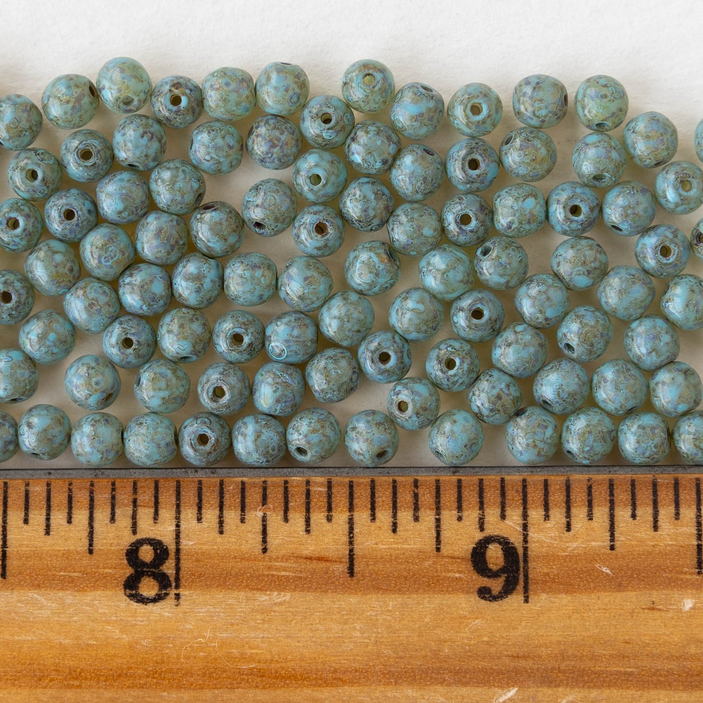 4mm Round Glass Beads - Matte Mottled Green Blue - 50 or 100 beads