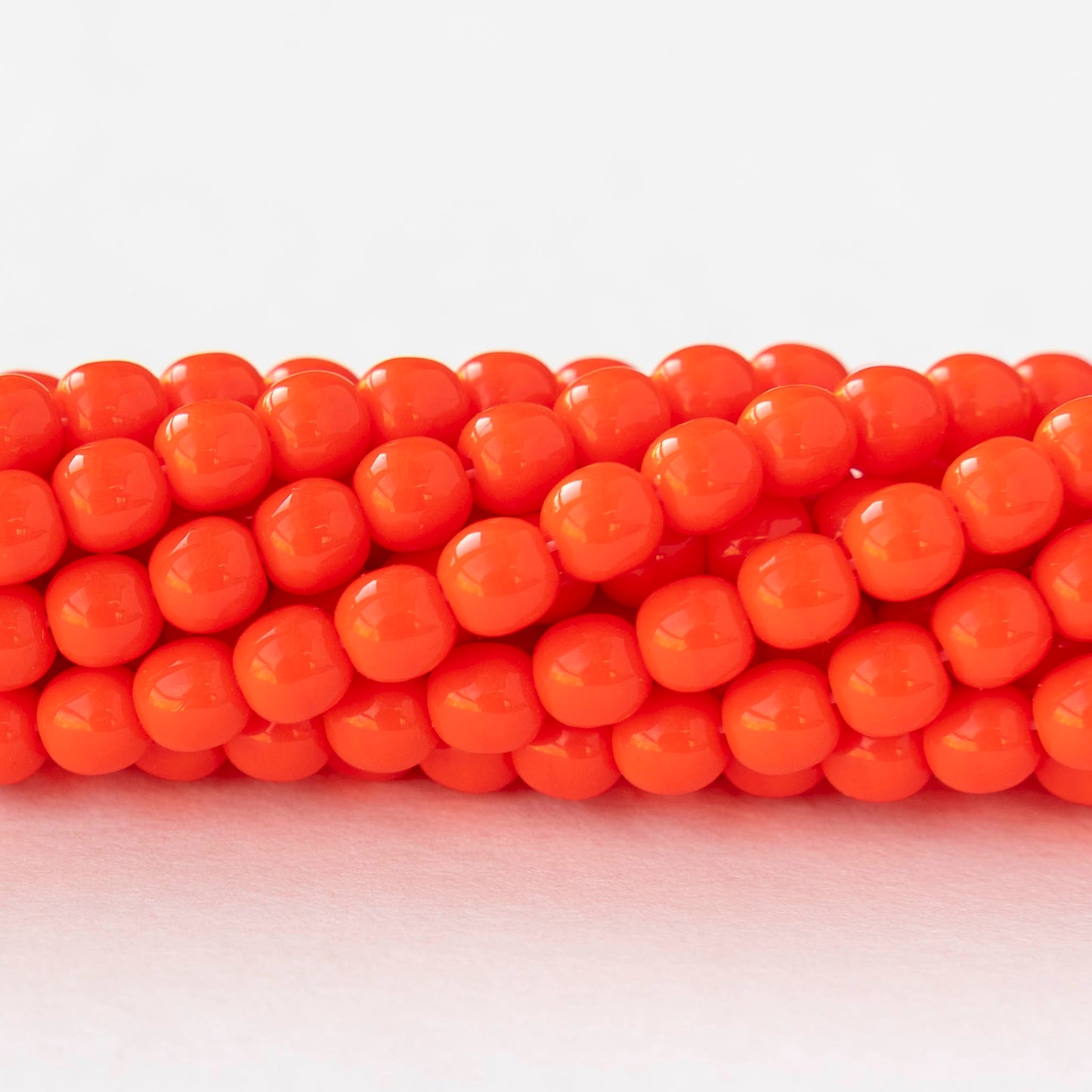 4mm Round Glass Beads - Opaque Bright Orange - 100 Beads