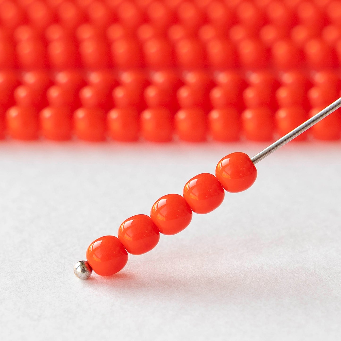 4mm Round Glass Beads - Opaque Bright Orange - 100 Beads