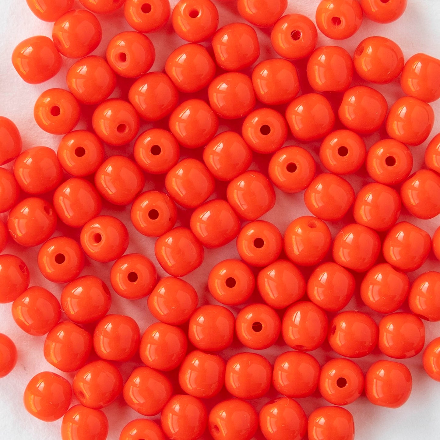 4mm Round Glass Beads - Opaque Bright Orange - 100 Beads