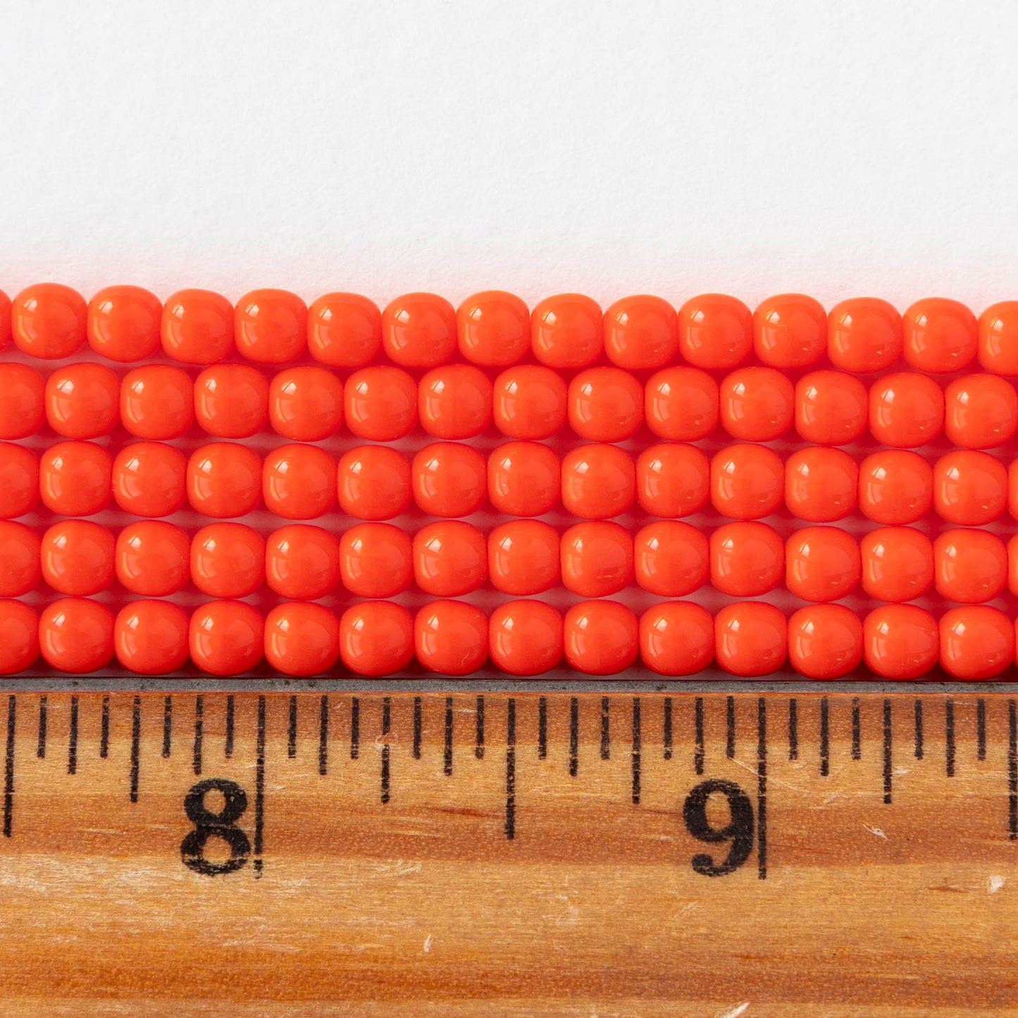 4mm Round Glass Beads - Opaque Bright Orange - 100 Beads