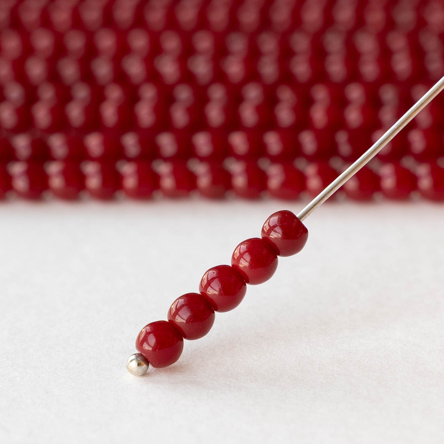 4mm Round Glass Beads - Opaque Dark Red - 50 or 100 Beads