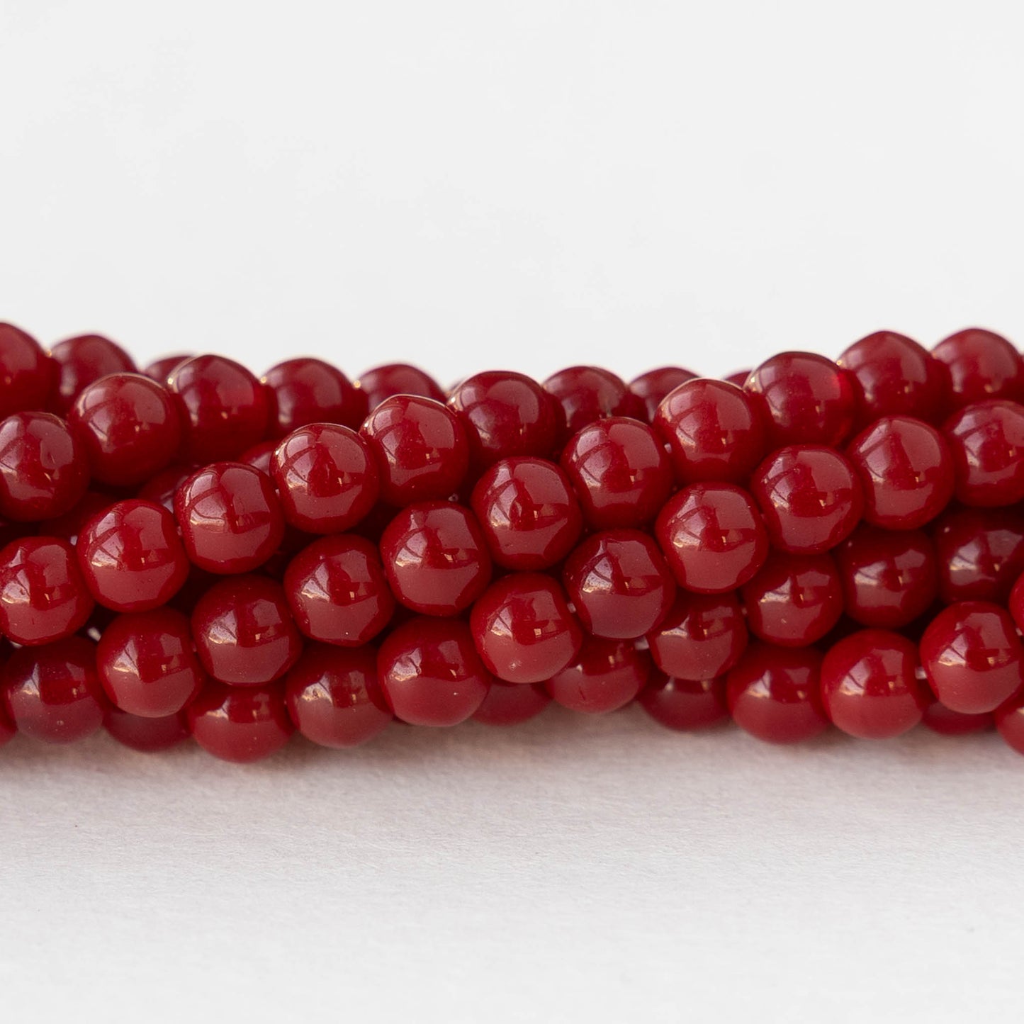 4mm Round Glass Beads - Opaque Dark Red - 50 or 100 Beads