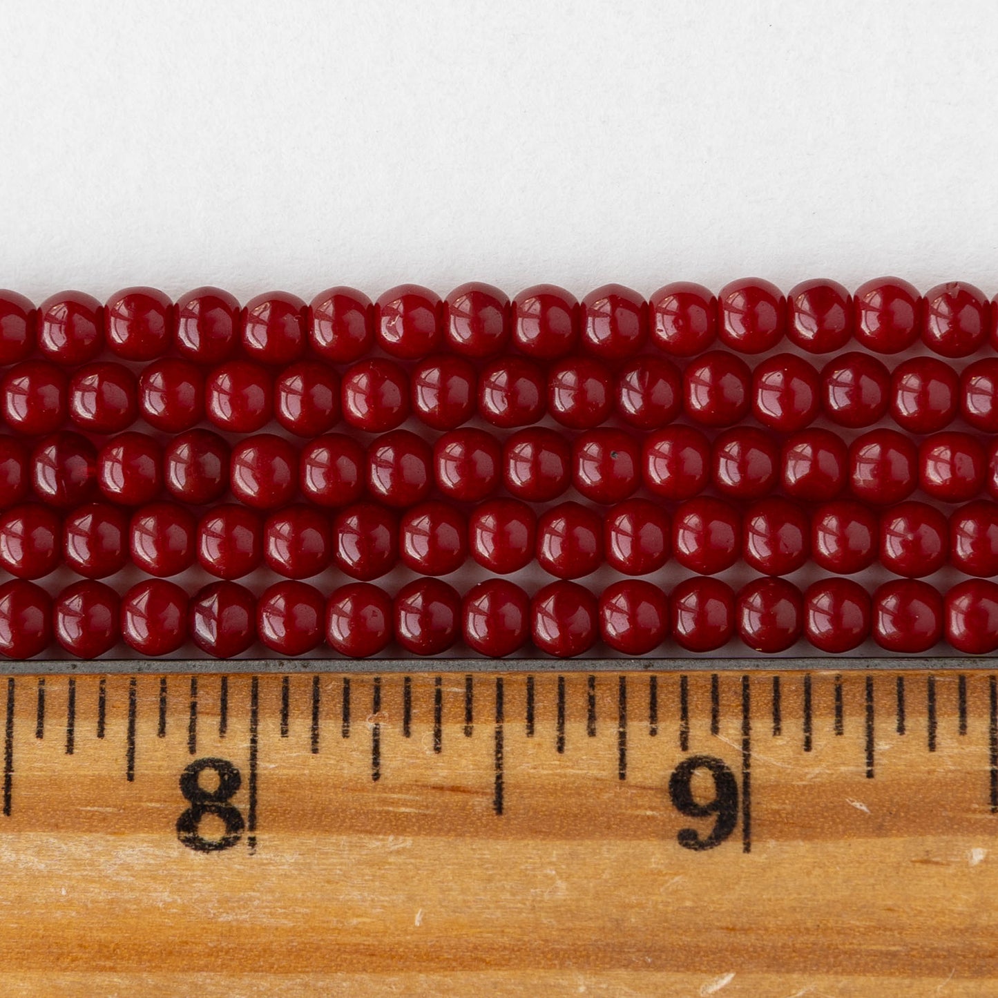4mm Round Glass Beads - Opaque Dark Red - 50 or 100 Beads