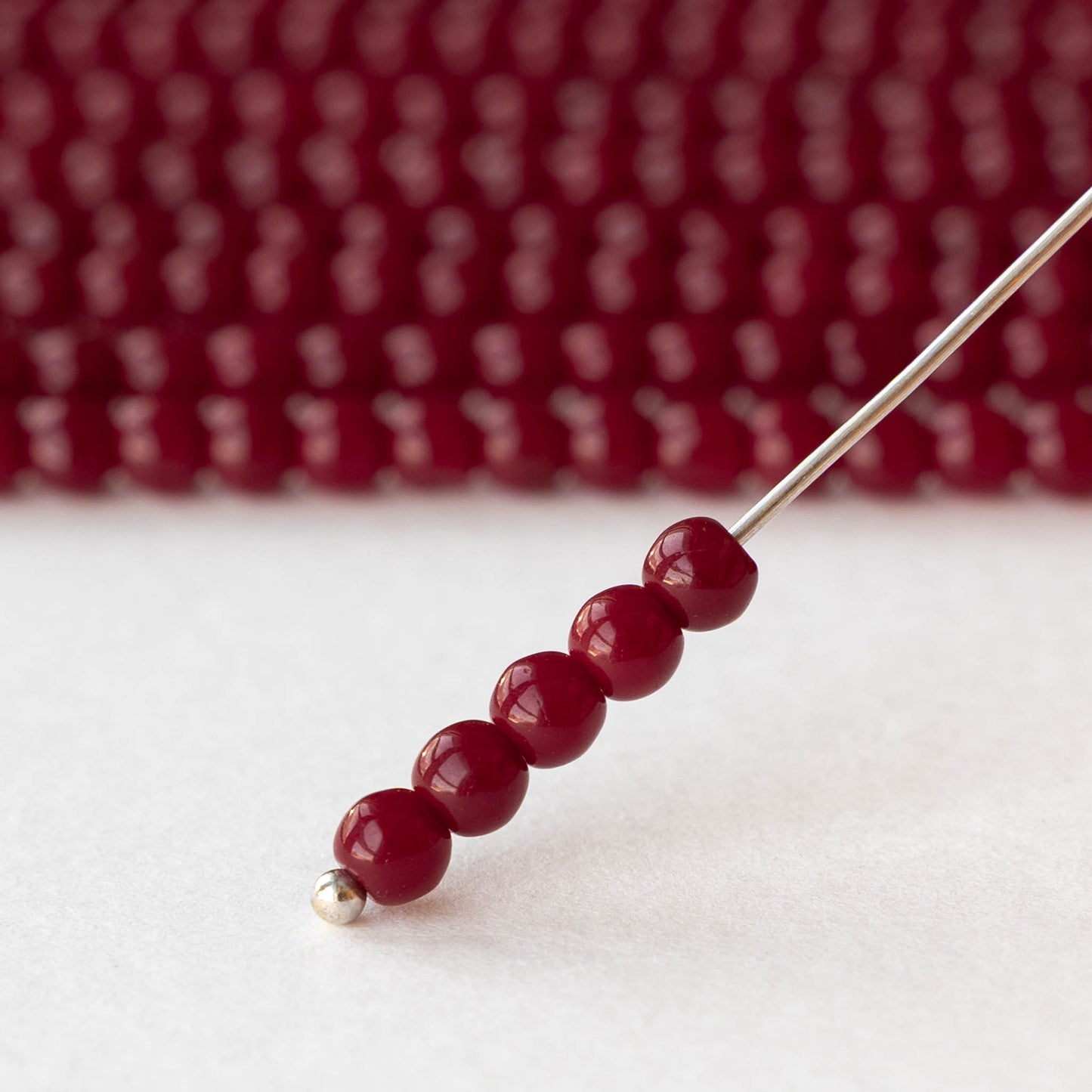 4mm Round Glass Beads - Opaque Dark Red - 50 or 100 Beads