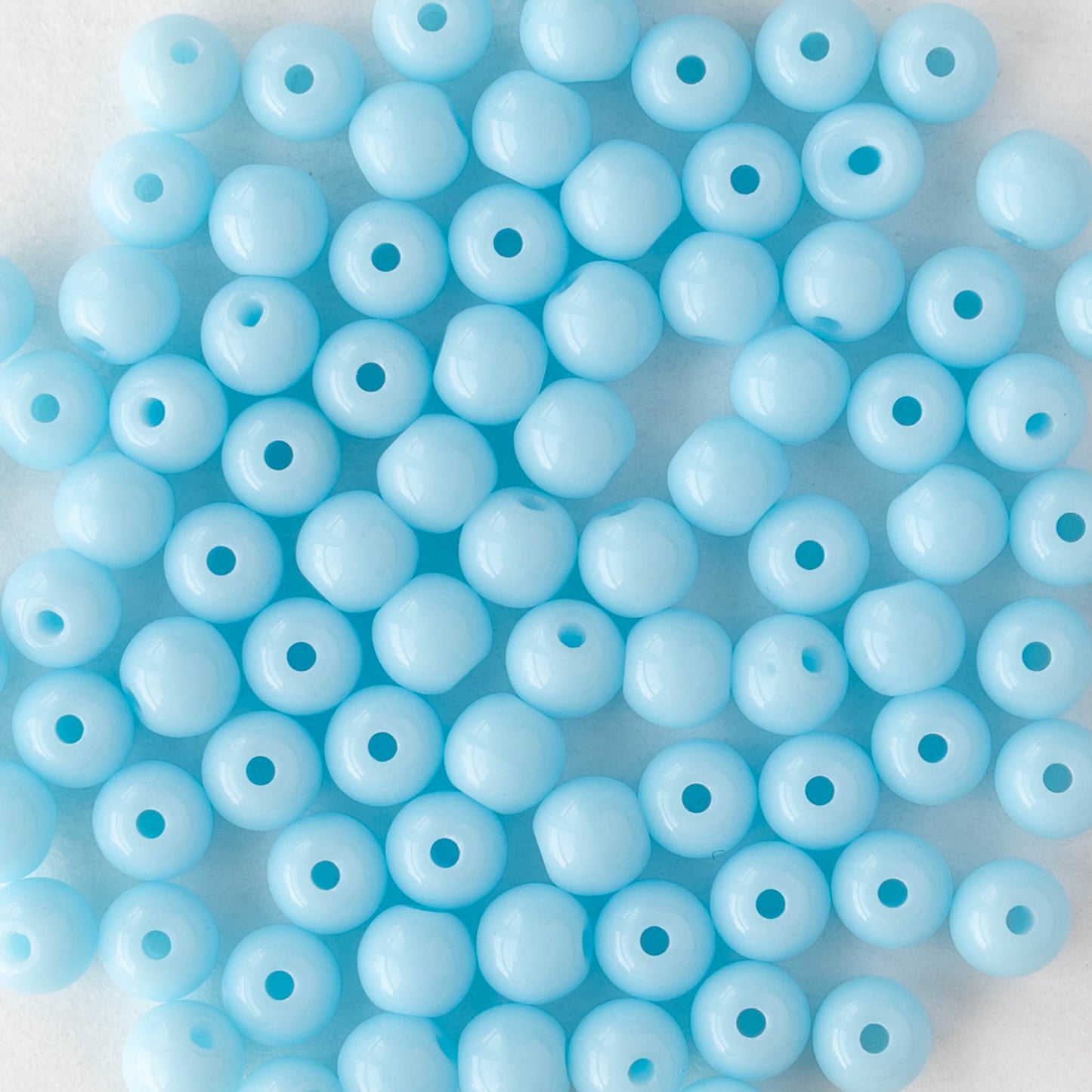 4mm Round Glass Beads - Opaque Light Blue - 50 or 100 Beads