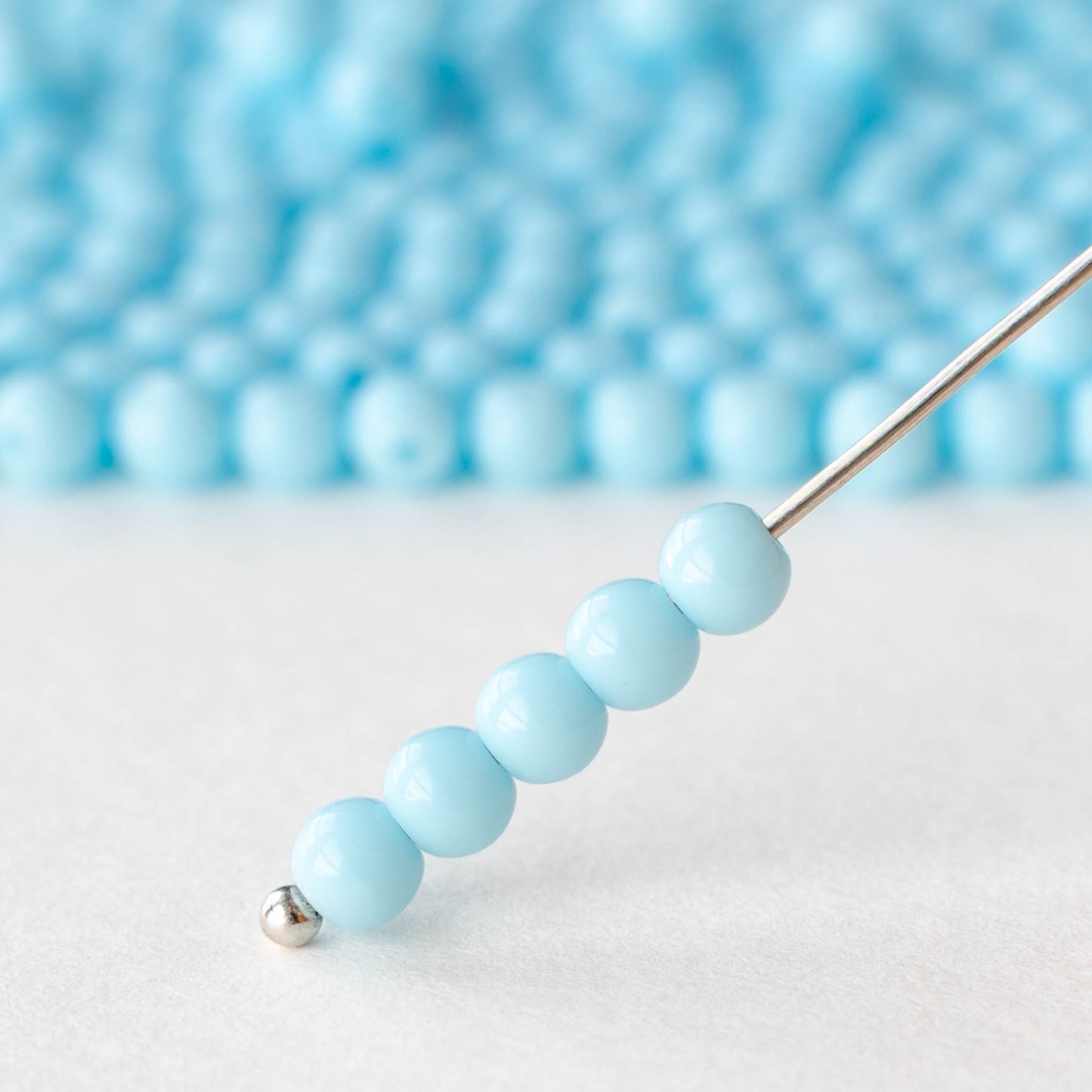 4mm Round Glass Beads - Opaque Light Blue - 50 or 100 Beads