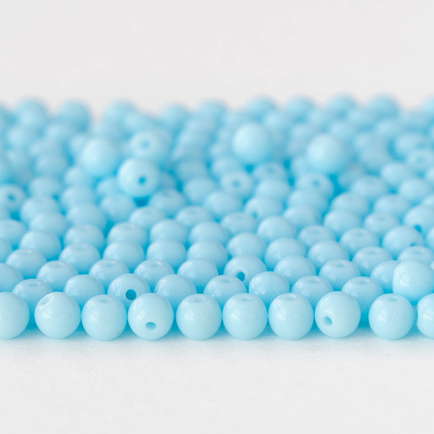 4mm Round Glass Beads - Opaque Light Blue - 50 or 100 Beads