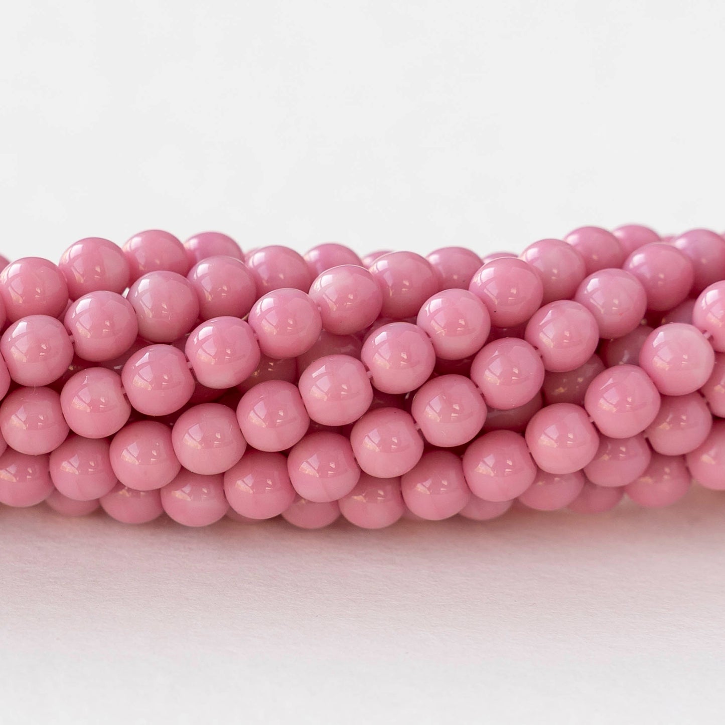 4mm Round Glass Beads - Opaque Pink - 100 Beads