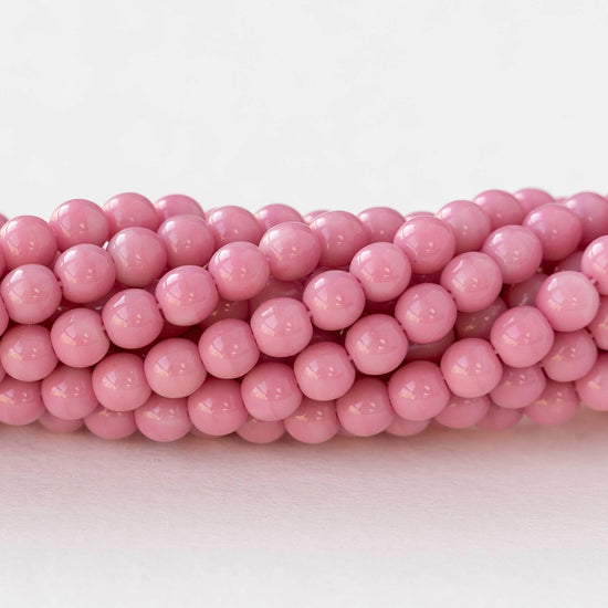 4mm Round Glass Beads - Opaque Pink - 100 Beads