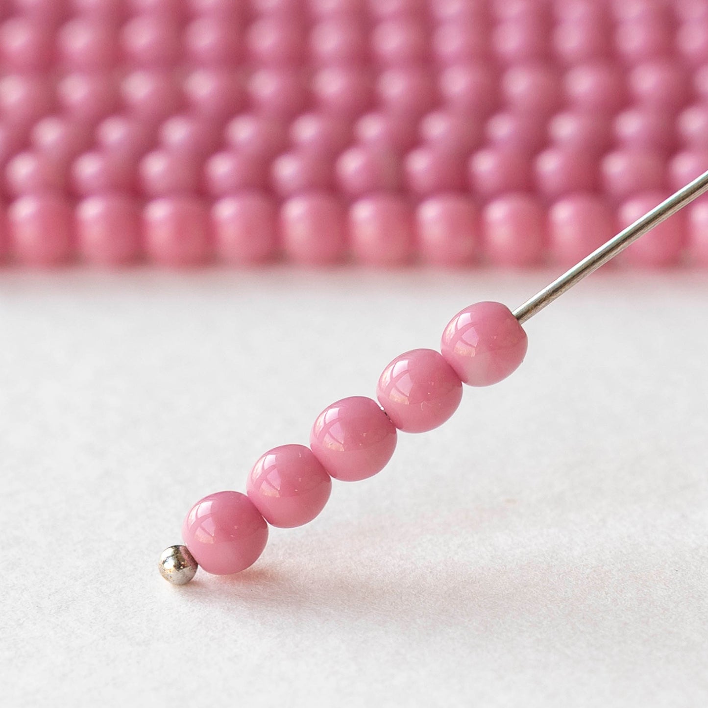 4mm Round Glass Beads - Opaque Pink - 100 Beads