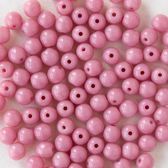 4mm Round Glass Beads - Opaque Pink - 100 Beads