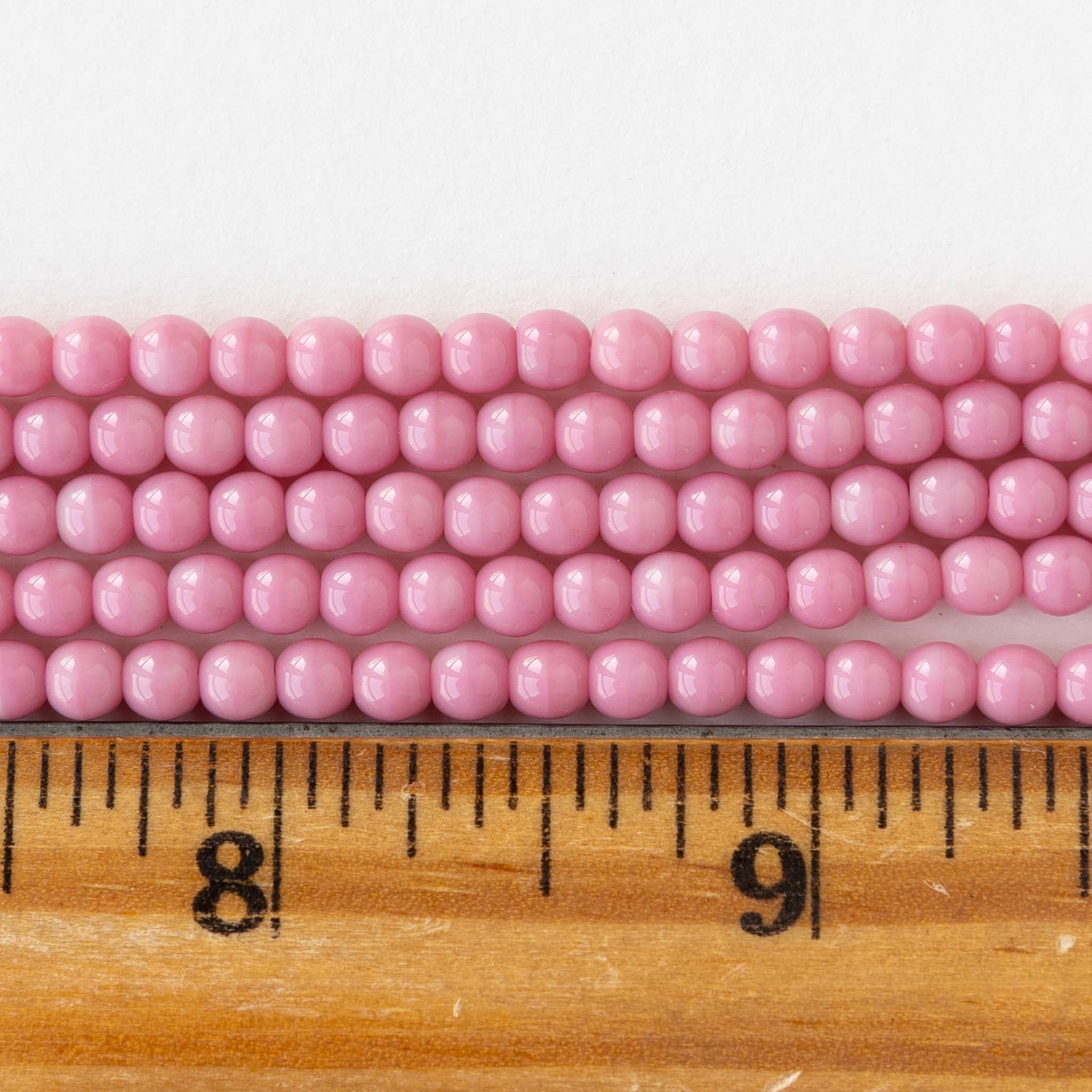 4mm Round Glass Beads - Opaque Pink - 100 Beads