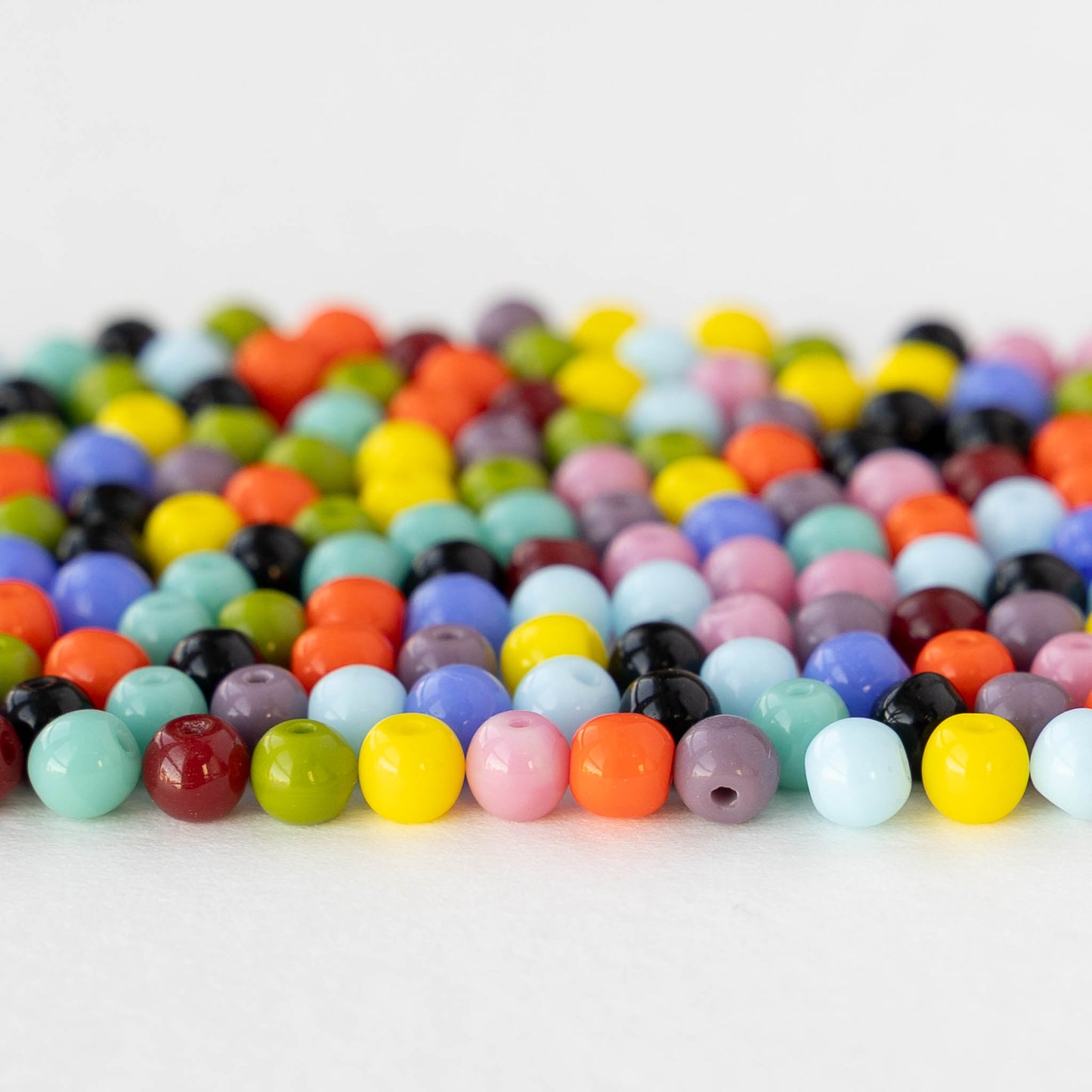 4mm Round Glass Beads - Opaque Color Mix - 100 beads