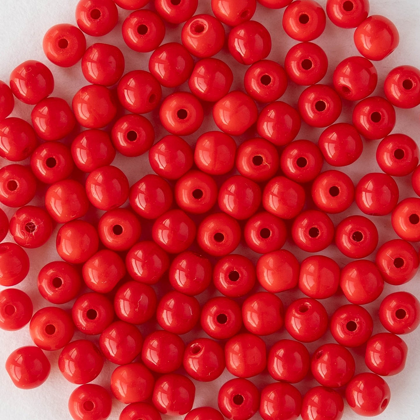 4mm Round Glass Beads - Opaque Red - 50 or 100 Beads