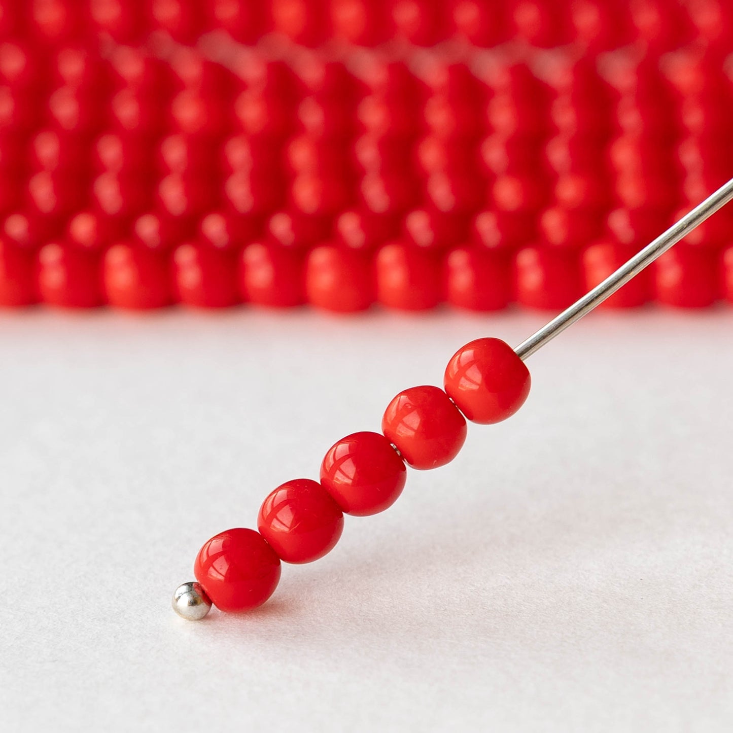 4mm Round Glass Beads - Opaque Red - 50 or 100 Beads