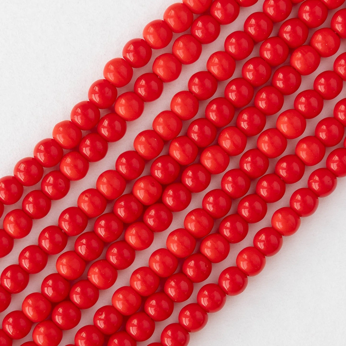 4mm Round Glass Beads - Opaque Red - 50 or 100 Beads