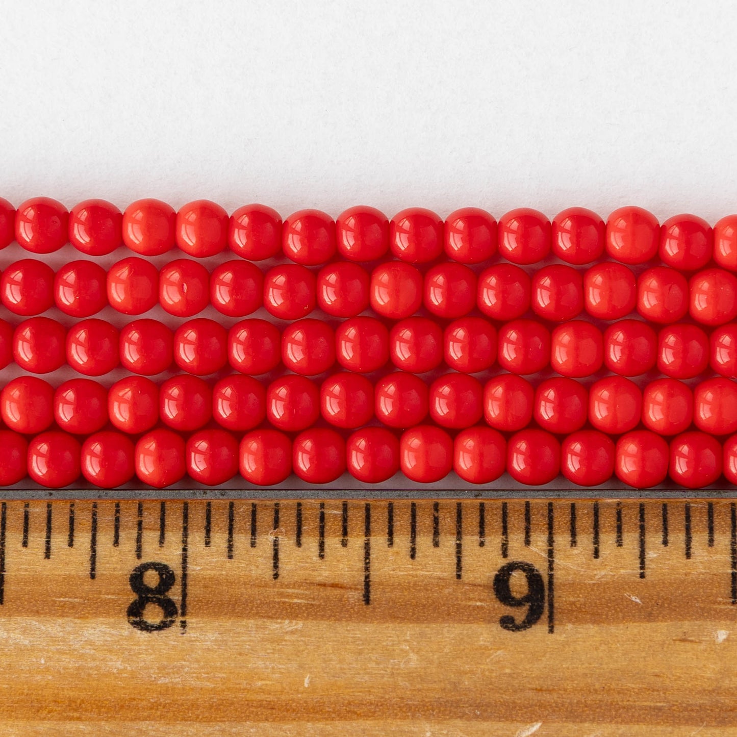 4mm Round Glass Beads - Opaque Red - 50 or 100 Beads