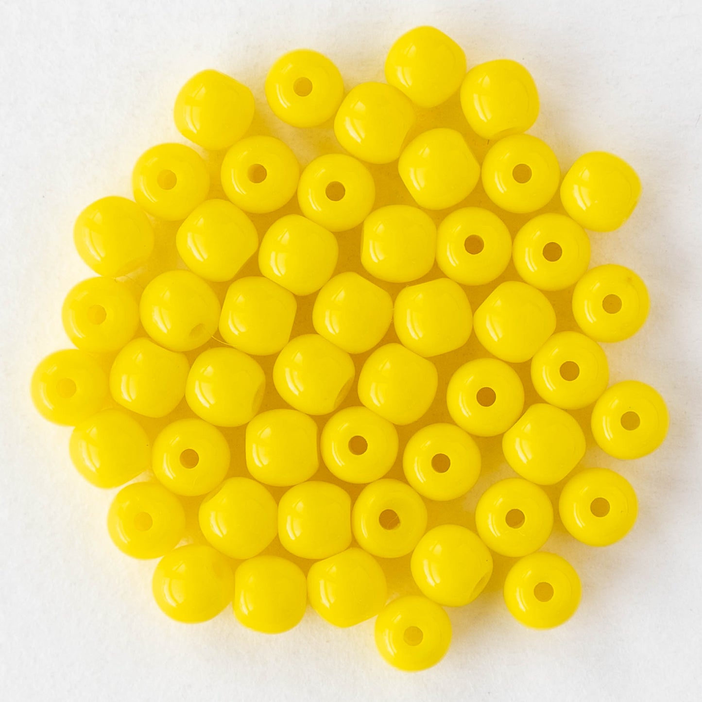 4mm Round Glass Beads - Opaque Yellow - 50 or 100 Beads