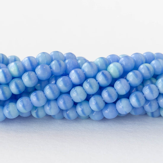 4mm Round Glass Beads - Opaque Periwinkle Seafoam - 100 Beads