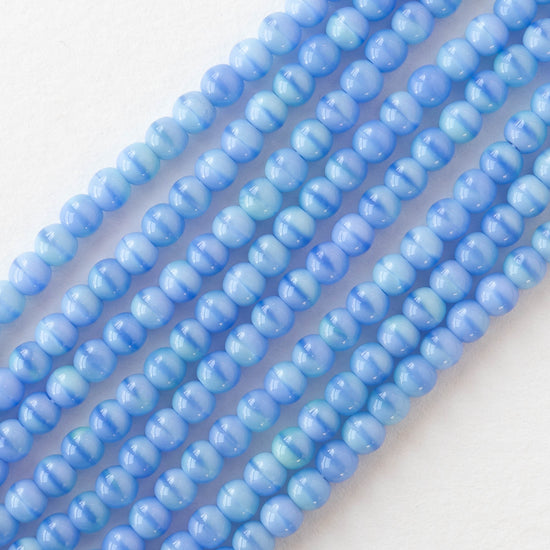 4mm Round Glass Beads - Opaque Periwinkle Seafoam - 100 Beads