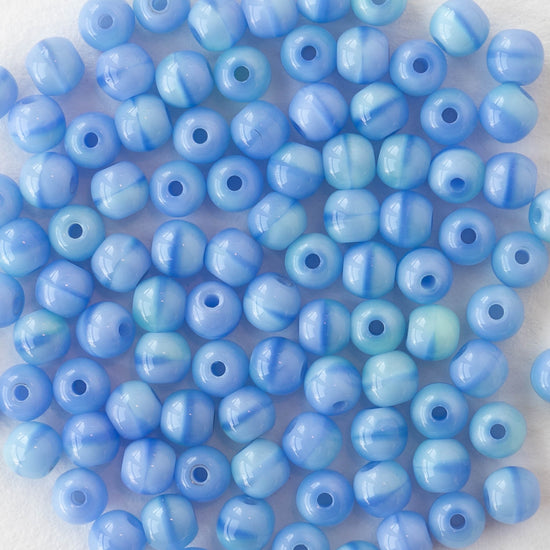 4mm Round Glass Beads - Opaque Periwinkle Seafoam - 100 Beads