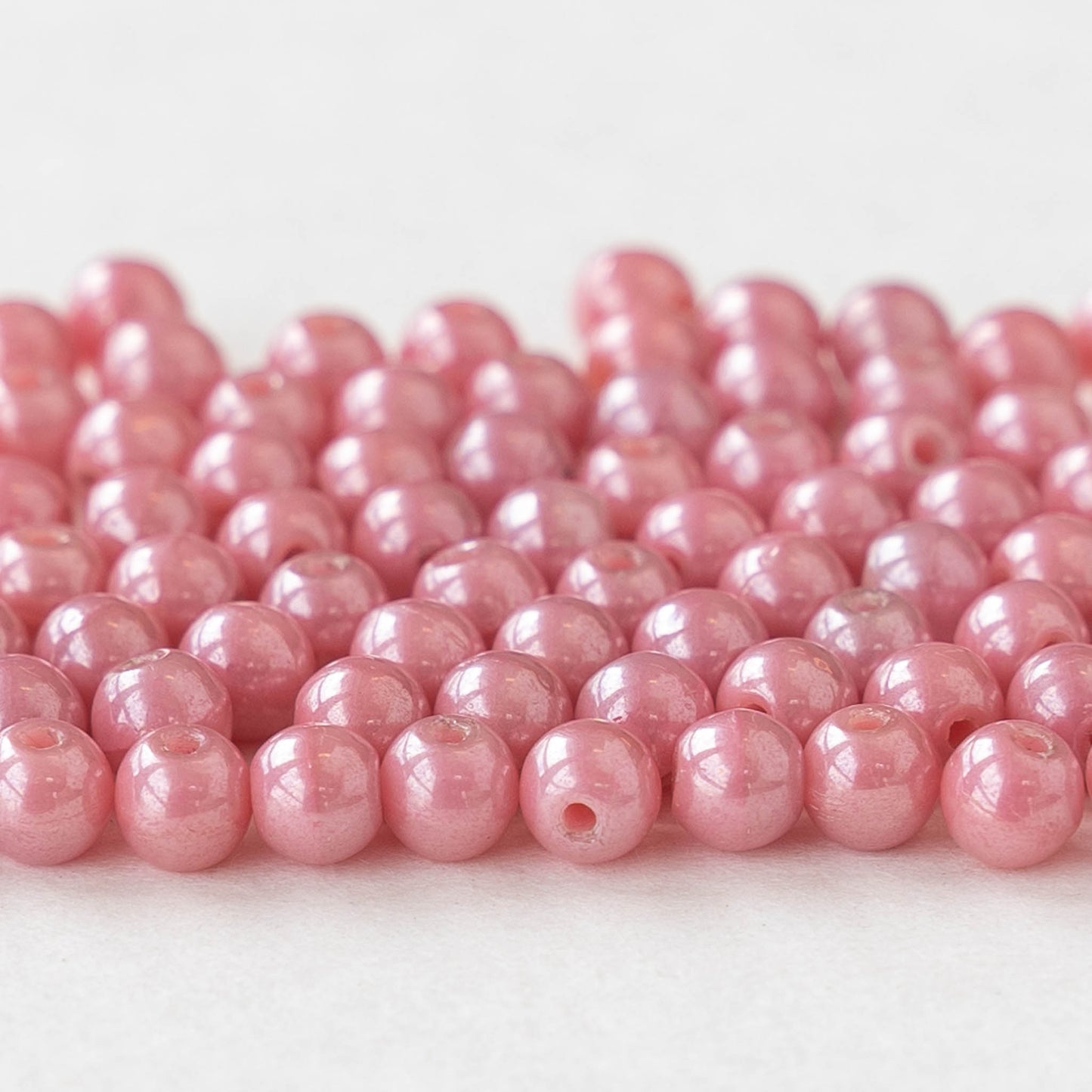 4mm Round Glass Beads - Pink Luster - 100 Beads