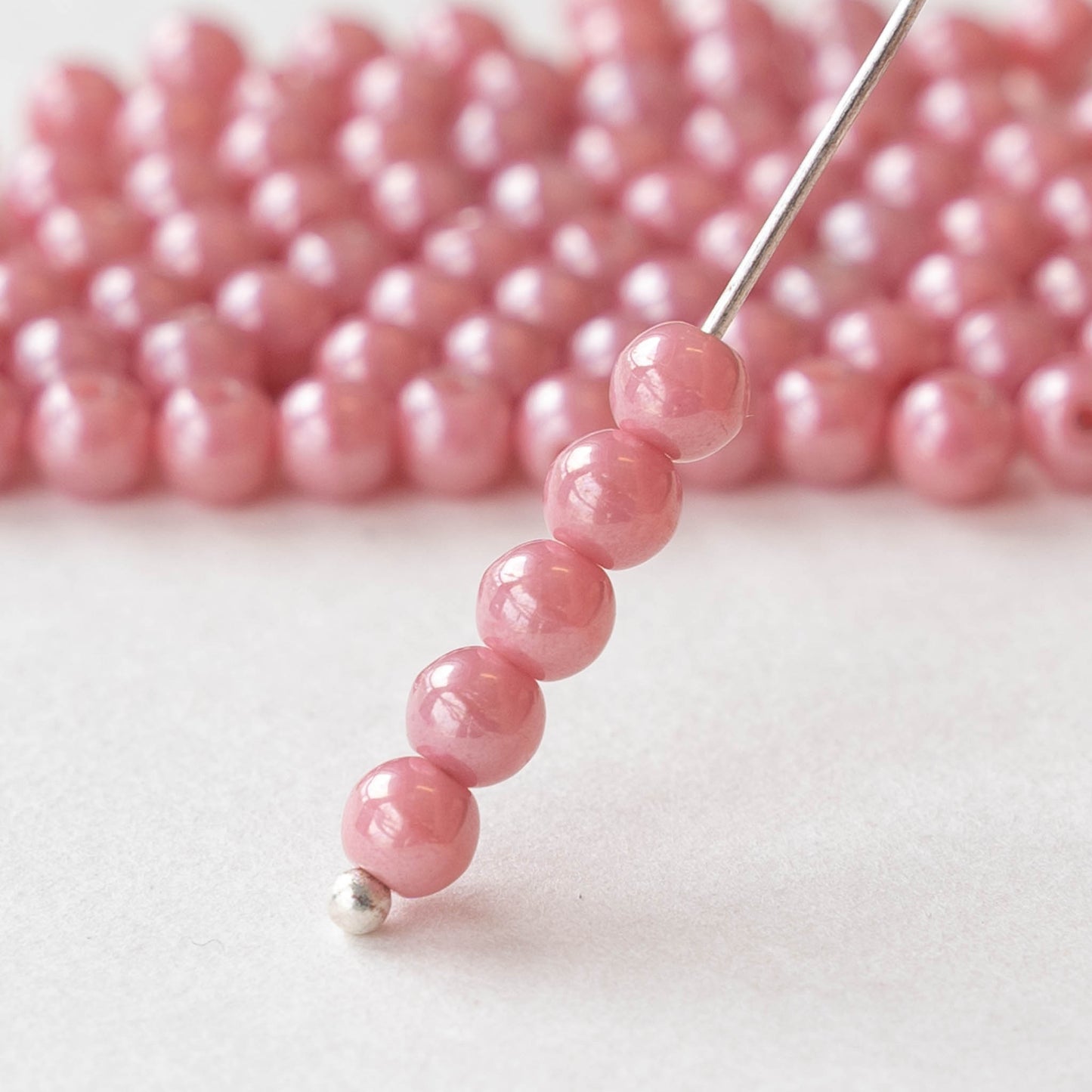 4mm Round Glass Beads - Pink Luster - 100 Beads