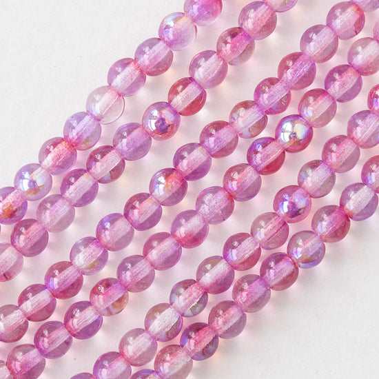 4mm Round Glass Beads - Bubbly Pink - 50 Beads