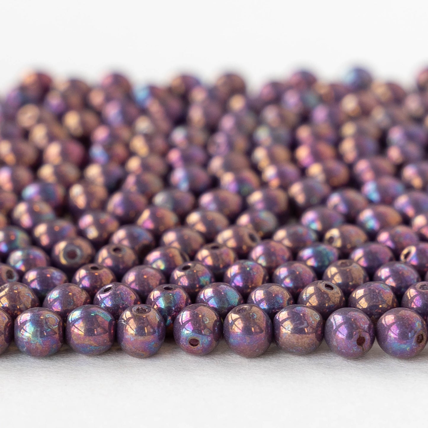 4mm Round Glass Beads - Opaque Purple Luster - 50 or 100 beads