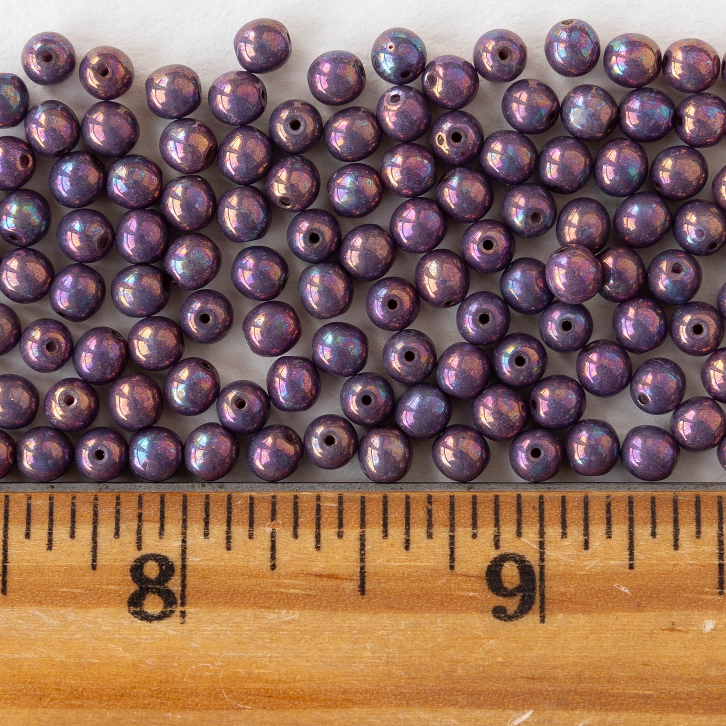 4mm Round Glass Beads - Opaque Purple Luster - 50 or 100 beads