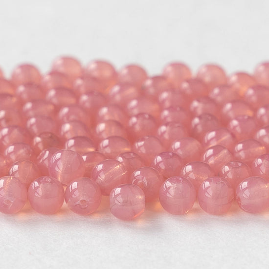 4mm Round Glass Beads - Pink Opaline- 120 Beads